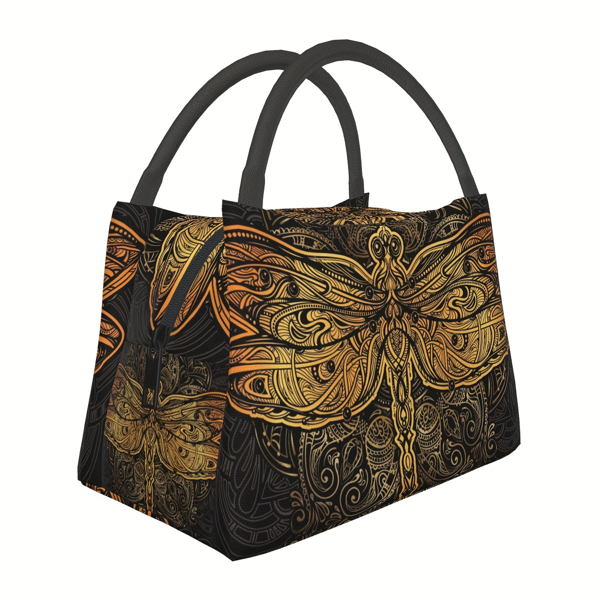 Mandala Dragonfly Insulated Cooler Bag, Reusable 11 x 6.5 x 7 Inch Lunch Carrier for Office Meals, Picnics, Beach Outings and Everyday Use