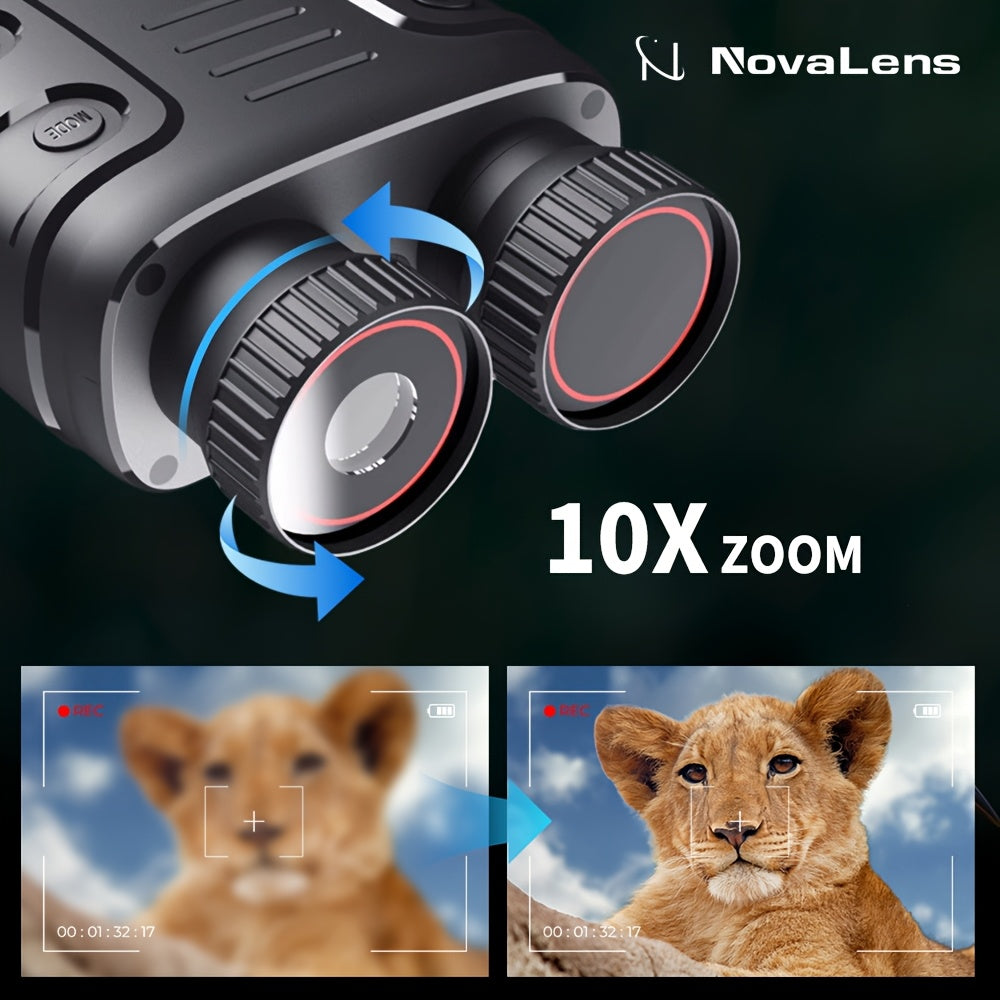 2.5K Night Vision Binoculars with 10x Zoom and 2.4-Inch Display, Photo and Video Capture for Wildlife Observation, Hunting and Ranch Monitoring