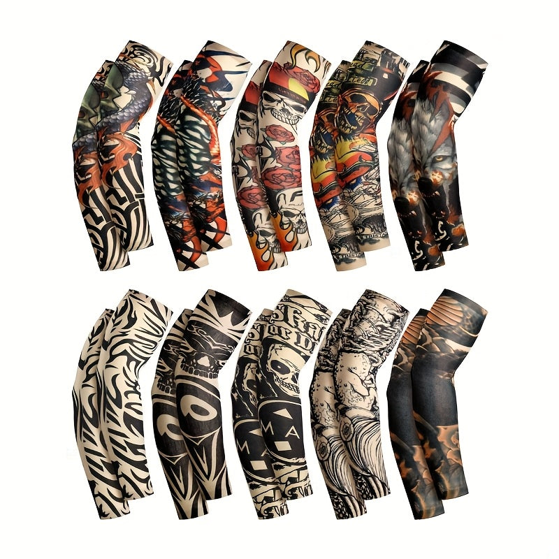 Men's Cooling Arm Sleeves 20-Piece Set, Lightweight Breathable Polyester Tattoo-Pattern Covers for Exercise and Outdoor Accessory Use
