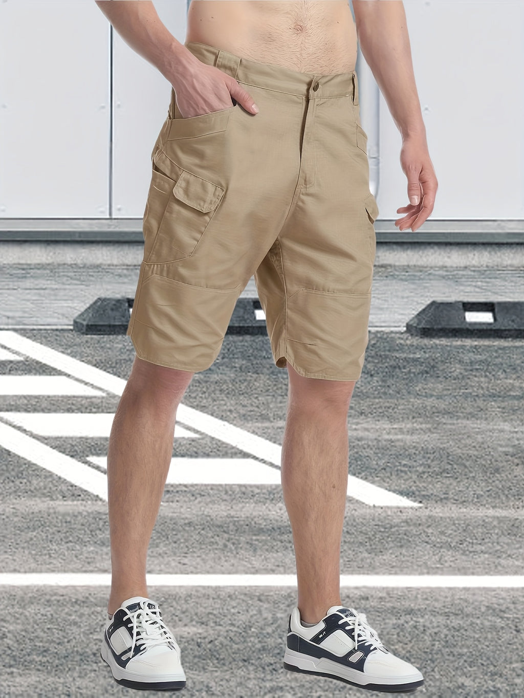 Multi-Pocket Cargo Shorts for Men, Breathable Quick-Dry Tactical-Style Work Shorts in Black, Khaki, Grey or Fern Green for Everyday Outdoor Wear