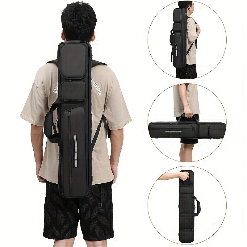 4x4 Pool Cue Case with Hidden Backpack Strap, Billiard Travel Bag Holds 4 Butts and 4 Shafts with Large Front Accessory Pockets for Gear Storage