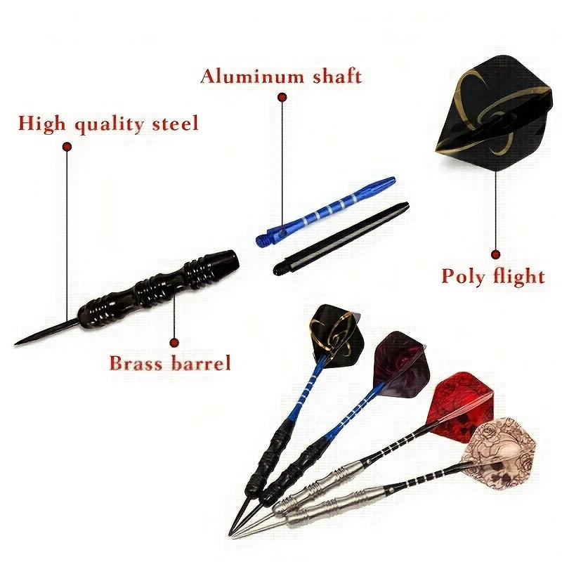 Metal Tip Darts Gift Set with Aluminum Alloy Shafts and Skull Flights, Boxed 6 or 12 Body Options with Extra Flights for Adult Indoor Game Nights