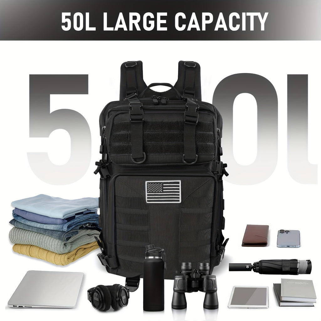 13.21-Gallon Tactical Backpack for Outdoor Travel, Unisex Large-Capacity Pack with Selectable Colors and Separate Small Bag Options for Everyday Adventures