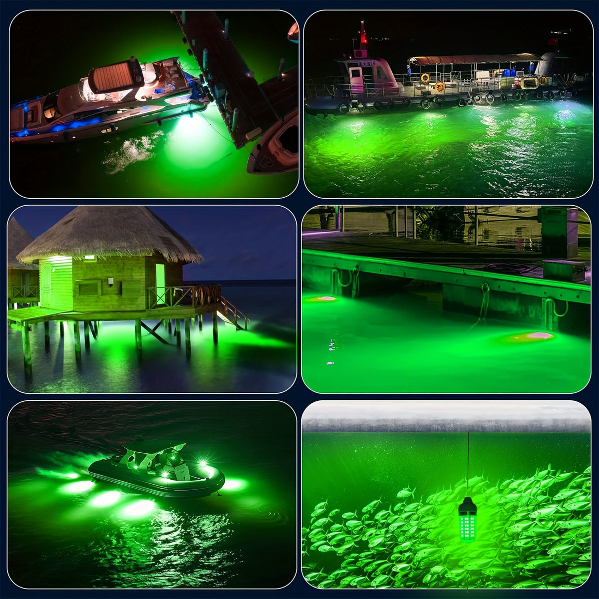 108-LED Underwater Fishing Light with USB Connector and 16.4-Foot Cable, Listed IP68 Design for Night Angling, Green or White Light Options