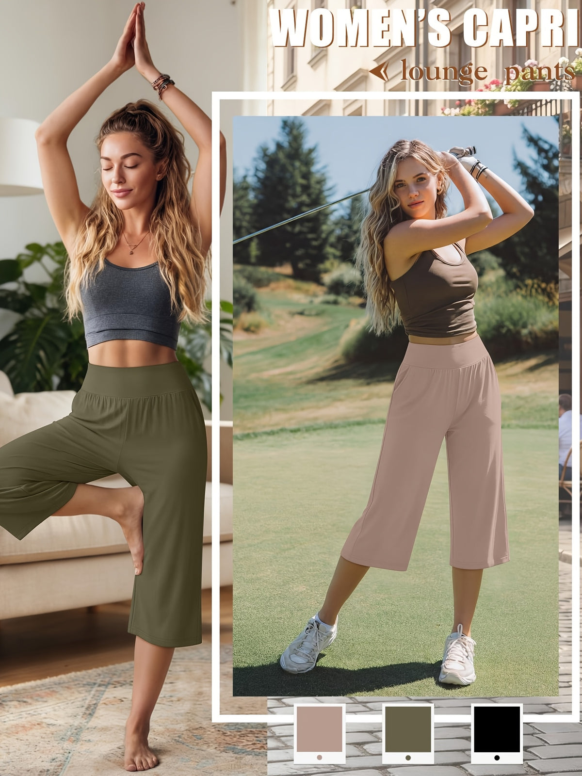 Women's Loose Capri Jogger Pants with Pockets, 3-Pack