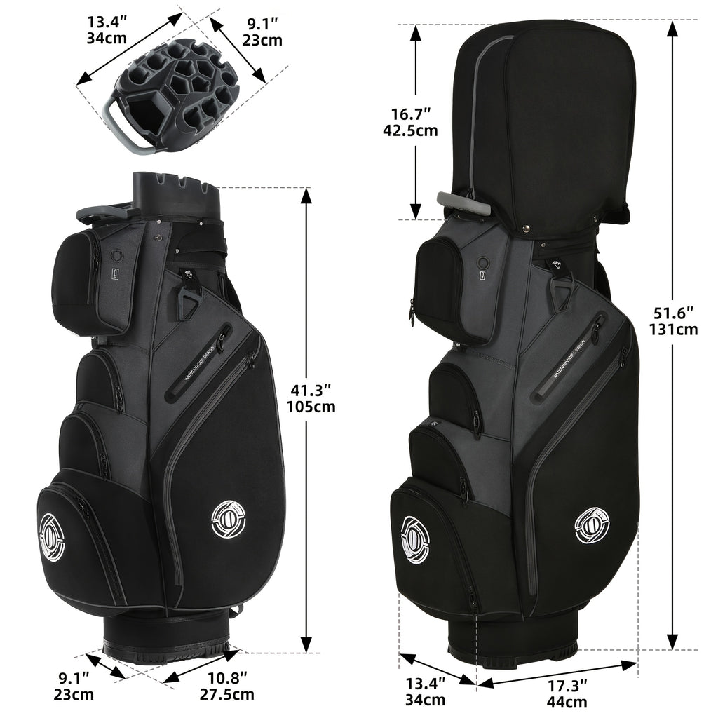 Golf Cart Bag with 14-Way T-Lock Club Divider, 8 Storage Pockets and Rain Cover, Padded Shoulder Strap and Cart Strap Pass-Through for Organized Rounds