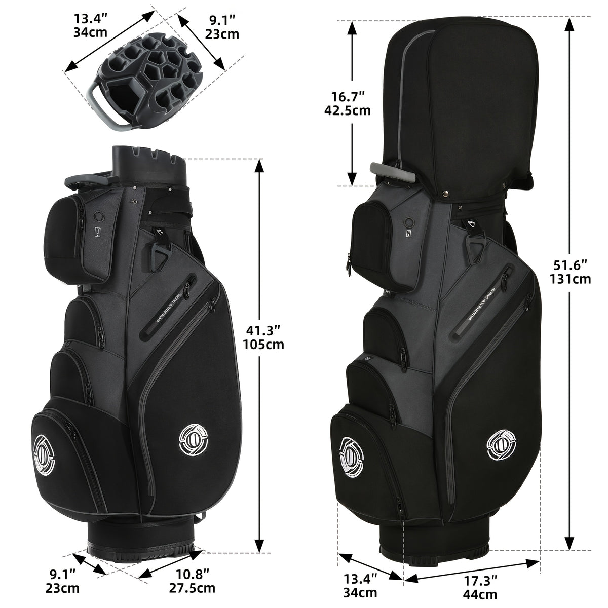 Golf Cart Bag with 14-Way T-Lock Club Divider, 8 Storage Pockets and Rain Cover, Padded Shoulder Strap and Cart Strap Pass-Through for Organized Rounds