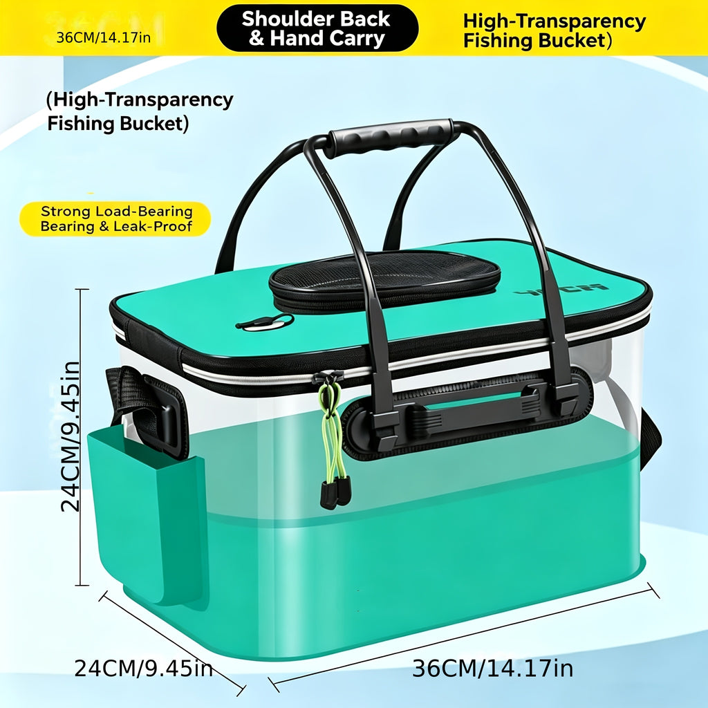 25L Foldable Fishing Bucket in EVA, Live Bait and Fish Container for Outdoor Angling with Blue Translucent, Orange and Blue Options