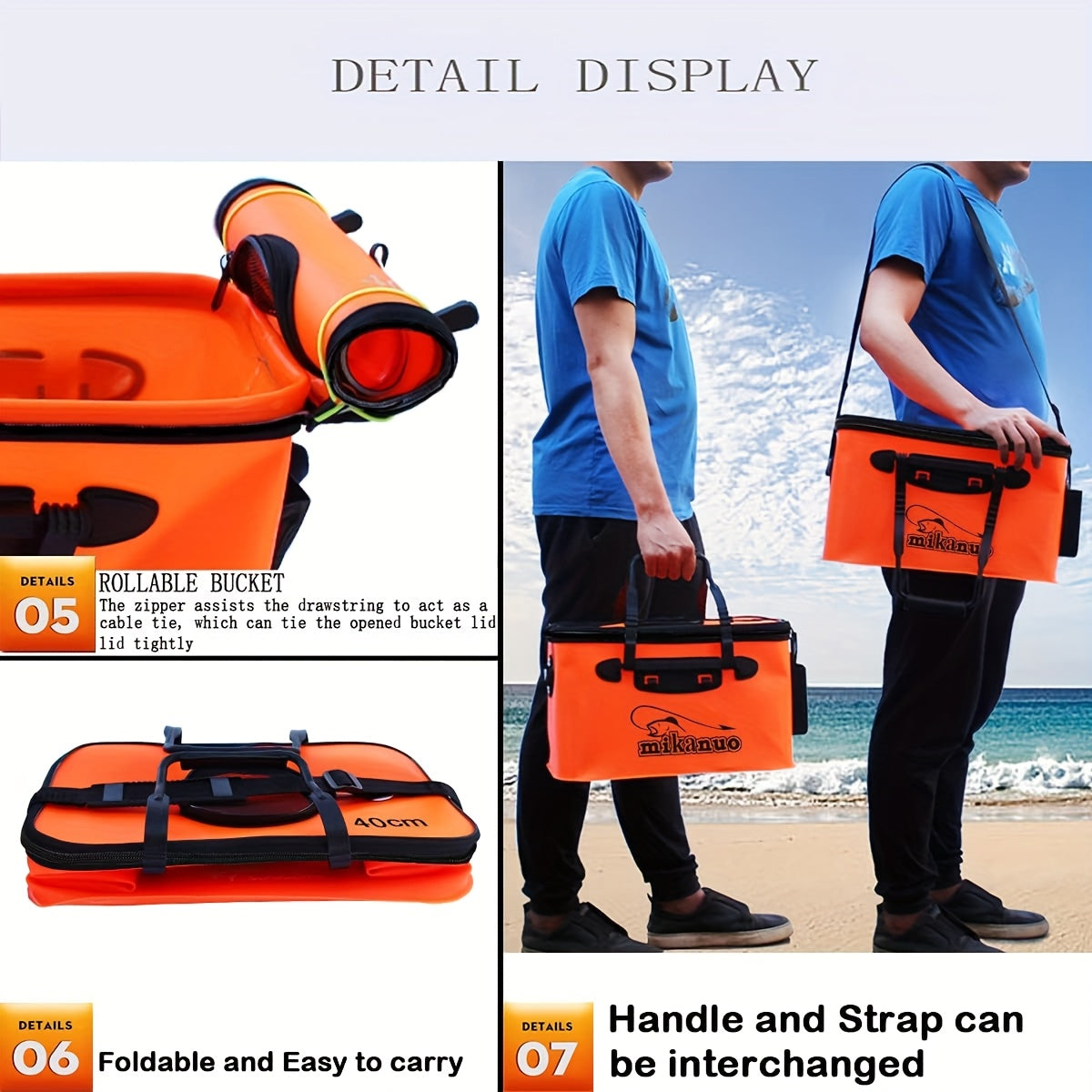 25L Foldable Fishing Bucket in EVA, Live Bait and Fish Container for Outdoor Angling with Blue Translucent, Orange and Blue Options