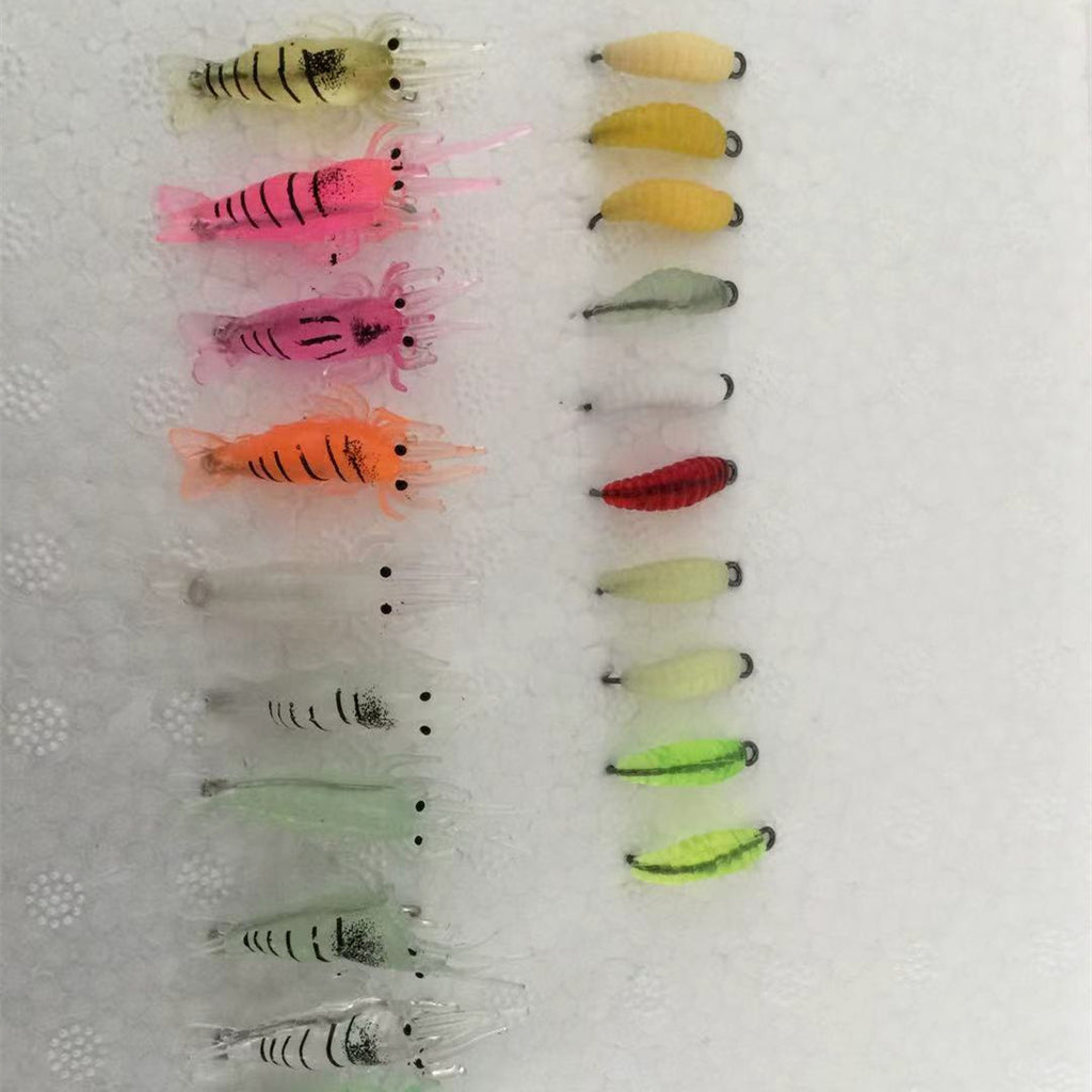 25-Piece Random Fishing Lure Set with Listed Mealworm, Shrimp and Mixed Hard Bait Styles for Bass, Sea Bass and Salmon in Freshwater and Saltwater