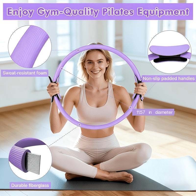 16-Piece Pilates Set with Exercise Ring, Yoga Ball, Resistance Bands, Stretching Strap and Storage Bag for Home Workouts in Purple or Pink