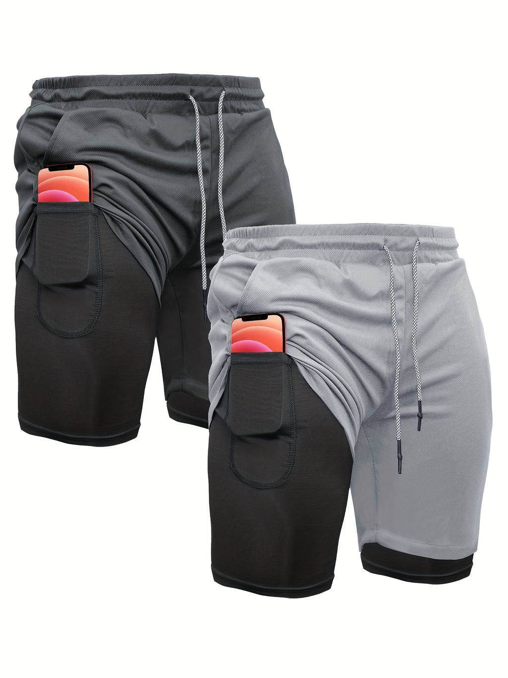 Men's 2-in-1 Running Shorts, 2-Piece Color Sets