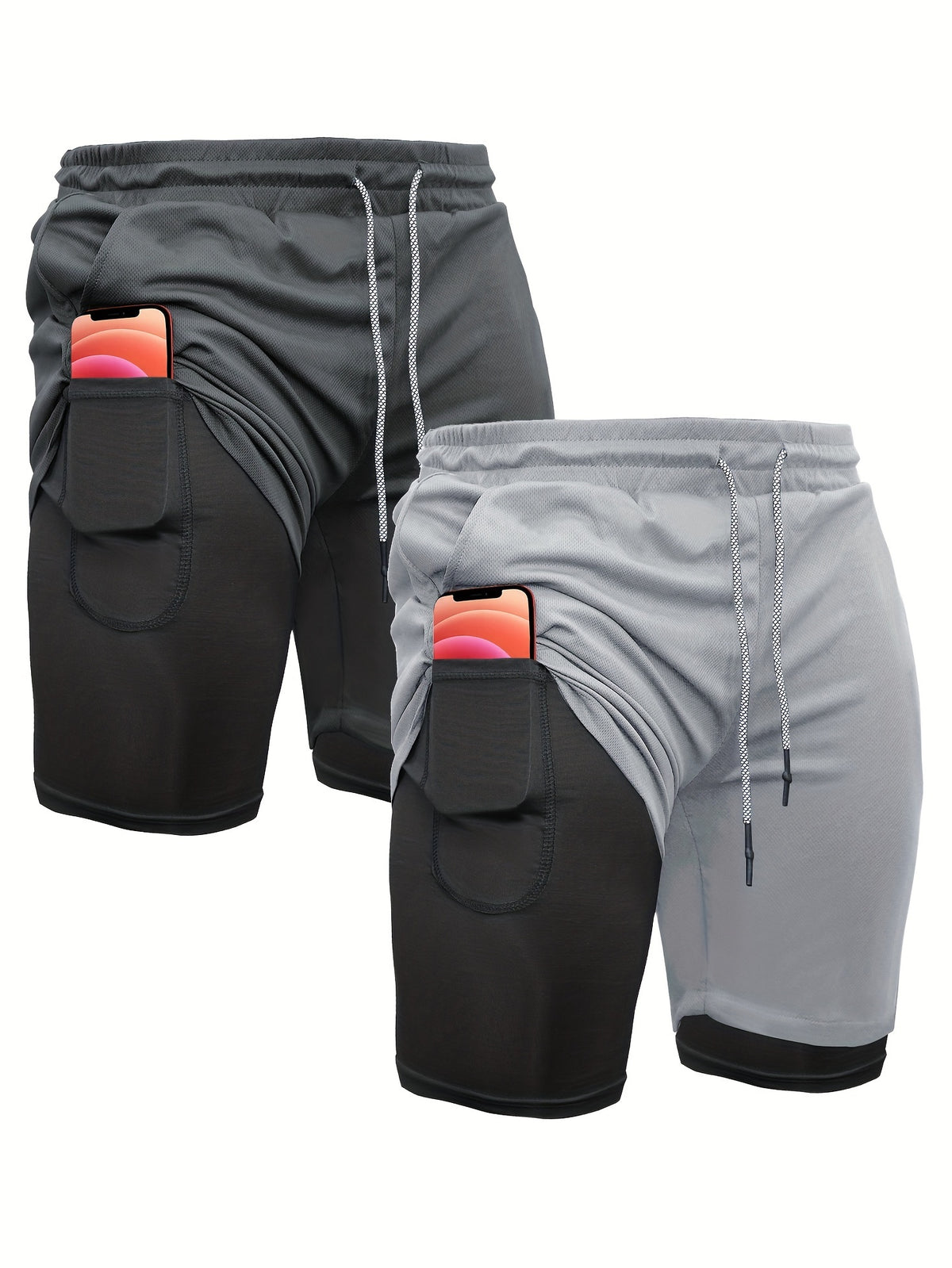 Men's 2-in-1 Running Shorts, 2-Piece Color Sets