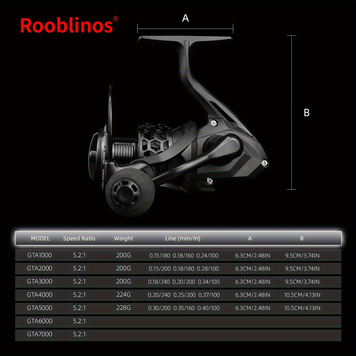 Spinning Reel GTA III Generation 1942 by ROOBLINOS, 1000 to 4000 Model Options for Fishing Rod Setup and Recreational Outdoor Angling