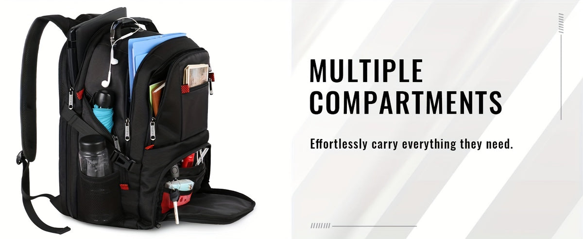 17-Inch Laptop Travel Backpack with Three Main Compartments, Padded Computer Storage and Mesh Shoulder Straps for College, Work and Weekend Trips