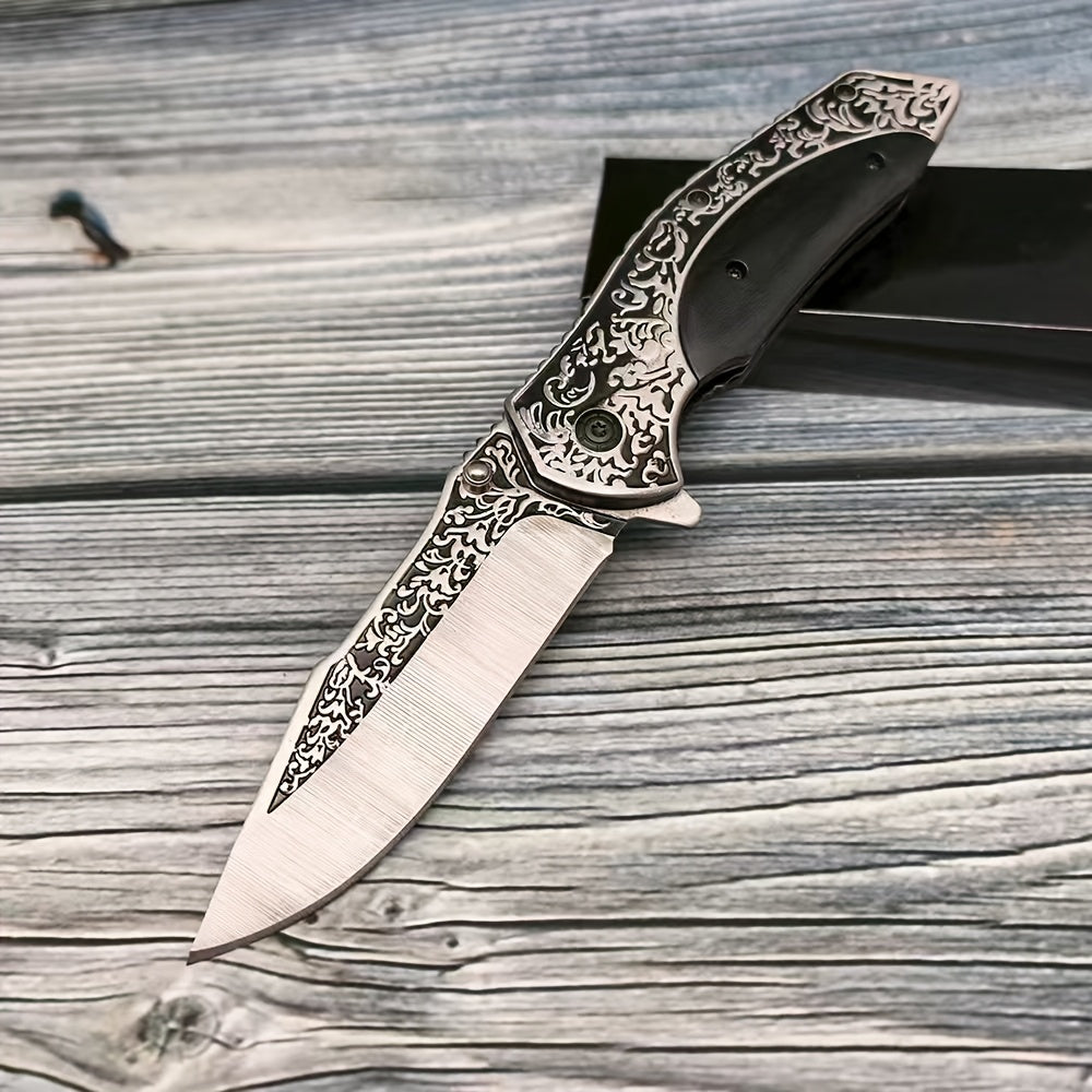 4Cr13 Folding Pocket Knife for Hunting and Camping, Carved Outdoor Utility Blade with Wood-Handle Option for Hiking and Fishing Gear