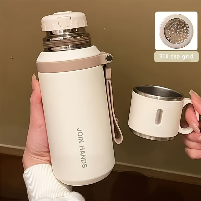Vacuum Insulated Water Bottle 20.29 oz, 600ml 316 Stainless Steel Flask with Handled Cup Lid and Cleaning Brush Sets for Travel, Office and Outdoor Days