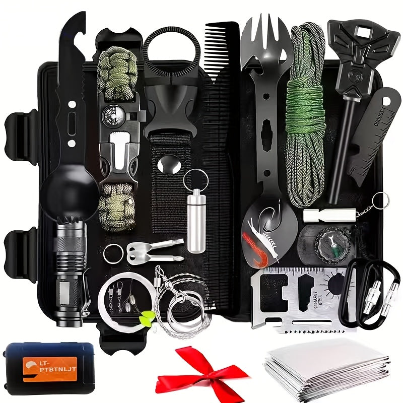 28-in-1 Survival Equipment Set with Tactical Knife and Outdoor Tools, Magnesium Rod and Flint for Hiking Adventures and Father's Day Gifts