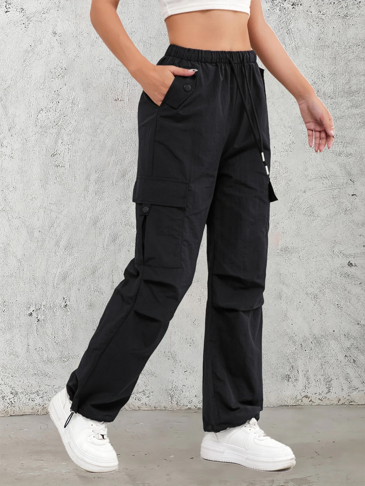 High-Waisted Work Pants for Women 3-Pack with Elastic Drawstring Waist and Multiple Pockets, Lightweight Breathable Casual Trousers in Color Sets, S–XXL