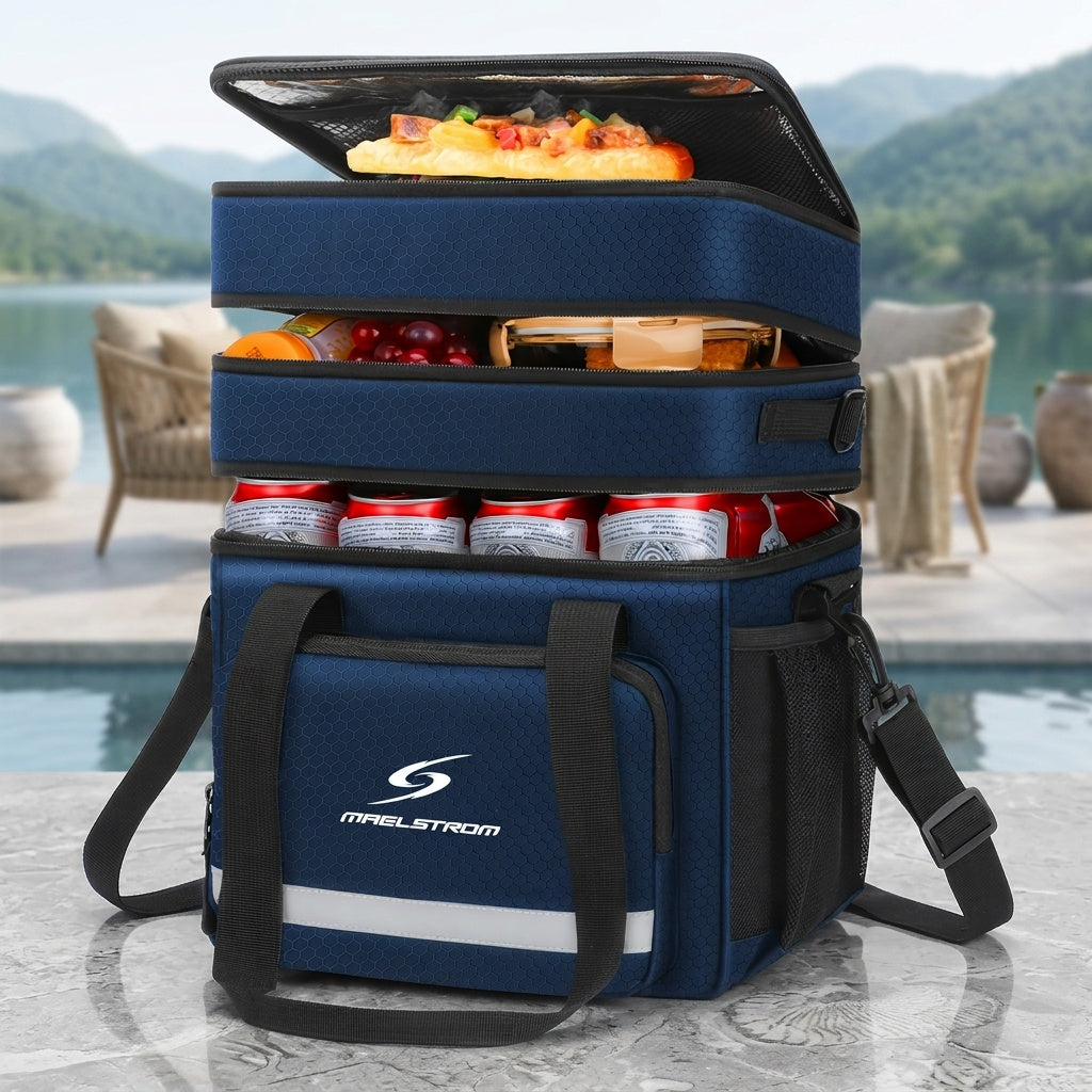 Triple-Compartment Insulated Lunch Bag, 19L Leakproof Cooler Tote with Detachable Shoulder Strap for Men and Women, Work Meals, Travel and Picnics