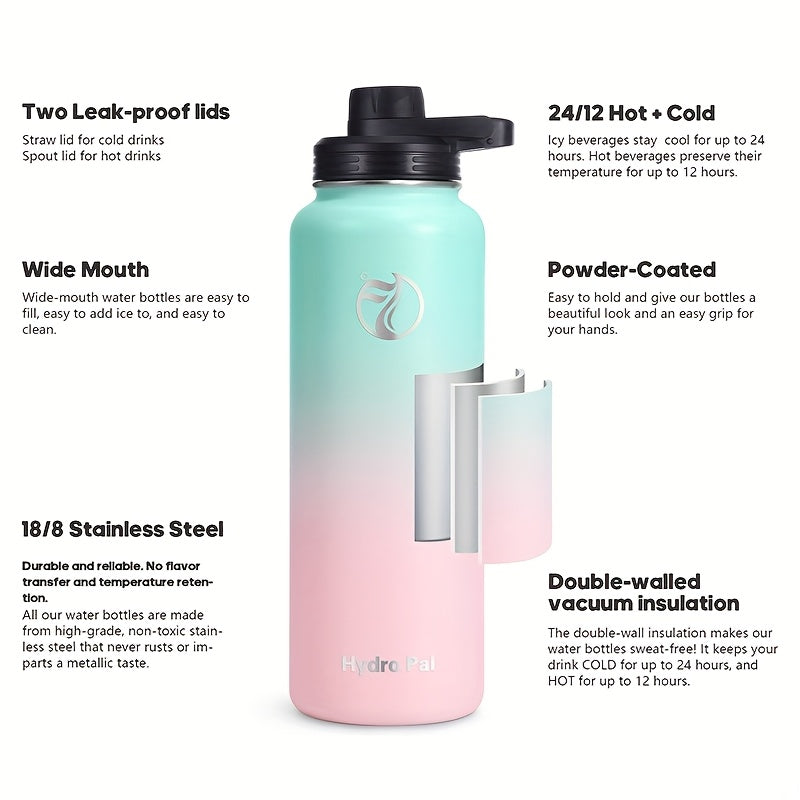 40 oz Insulated Stainless Steel Water Bottle with Chug and Straw Lids