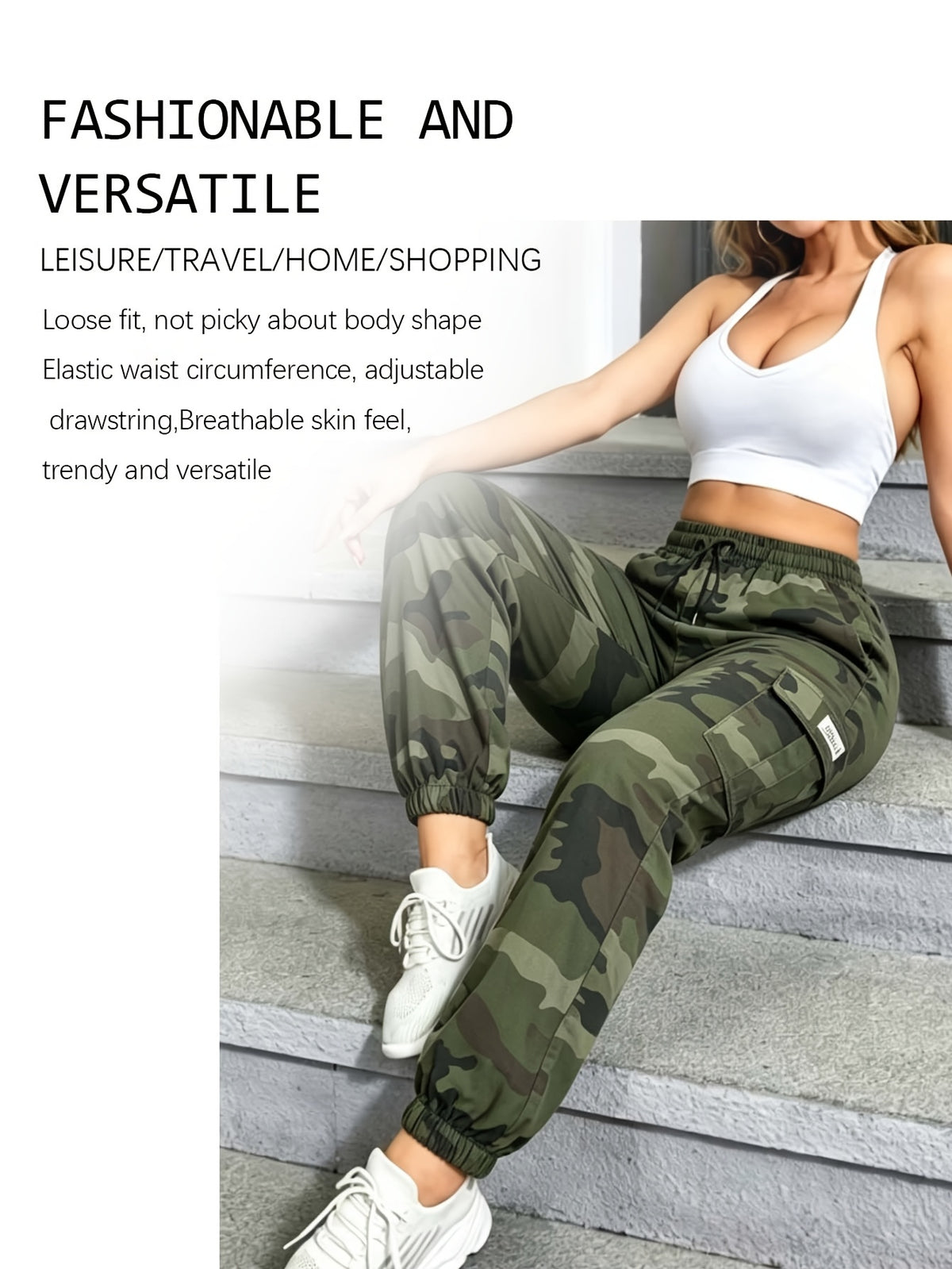 Women's Tapered Cargo Pants with Elastic Drawstring Waist, Lightweight Quick-Dry Outdoor Style in Three Colors and Sizes XS to XXL
