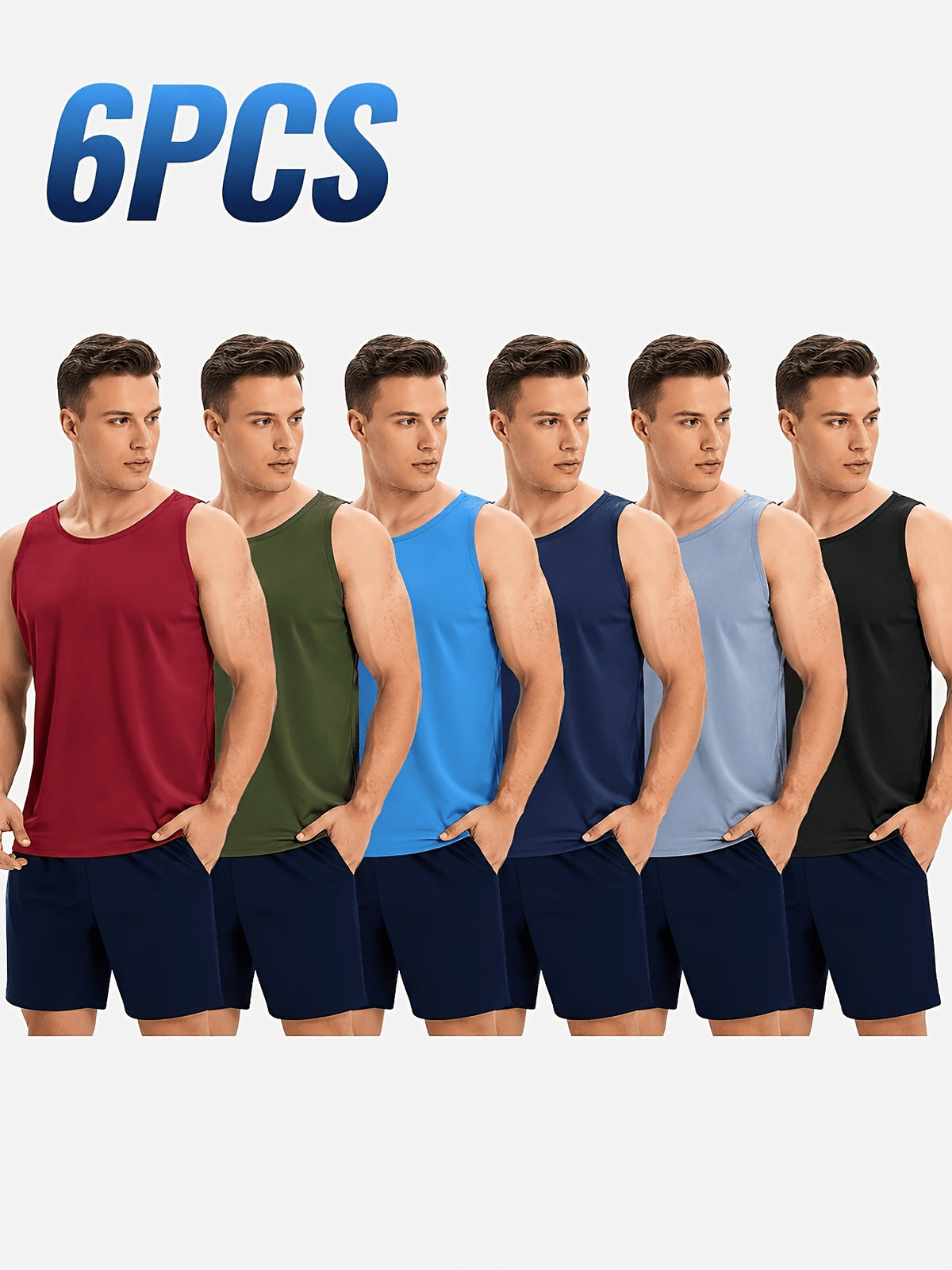 Men's Athletic Tank Tops 6-Pack in Mixed Solid Colors, Breathable Quick-Dry Sleeveless Fitness Shirts for Sports and Casual Summer Wear