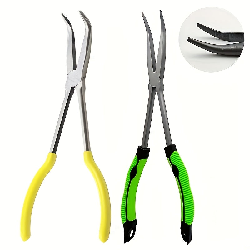 45-Degree Bent Nose Fishing Pliers, Long-Handle Hook Removal Tool with Extended Nose, Yellow Angling Accessory for Your Tackle Kit