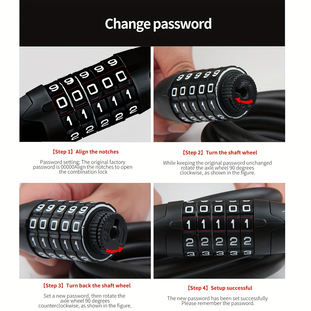 5-Digit Combination Bike Lock by TOSUOD, Coiled Cable in 49.21 or 59.06 Inch Options for Bicycles, Scooters and Motorcycle Parking