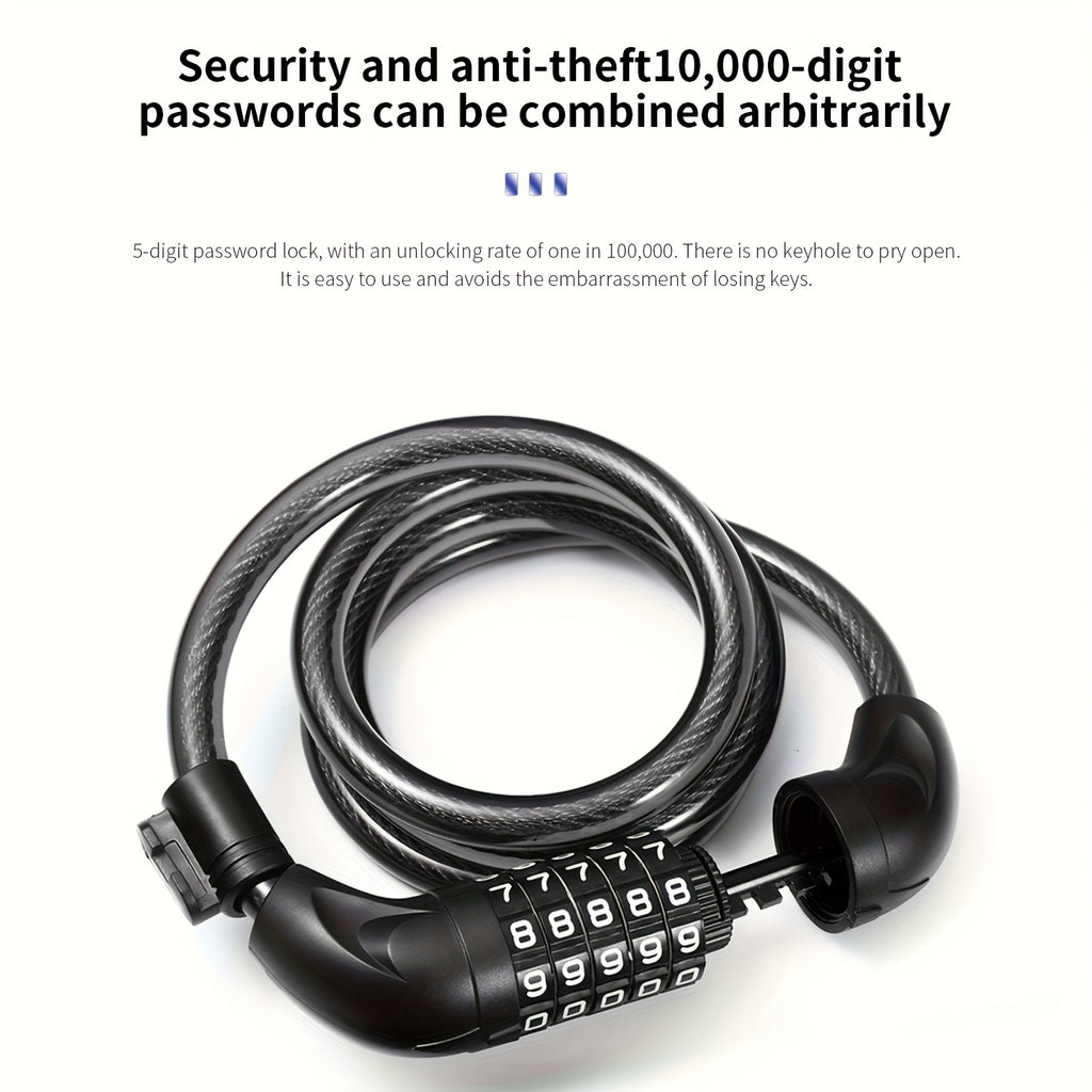 5-Digit Combination Bike Lock by TOSUOD, Coiled Cable in 49.21 or 59.06 Inch Options for Bicycles, Scooters and Motorcycle Parking