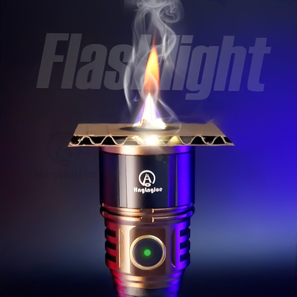 Aluminum Alloy Flashlight with Built-In Fresnel Lens and Listed 21700 Lithium Battery, Handheld Outdoor Light for Nighttime Outings and Home Backup