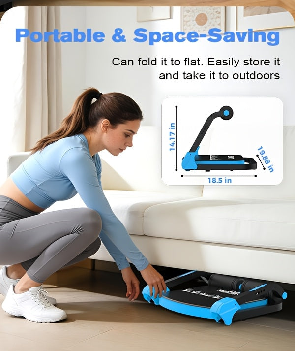 Adjustable Resistance Ab Crunch Machine for Home Gym, Foldable Core Exercise Equipment with Rebound System, Foam Cushion and Steel Frame, Blue or Black