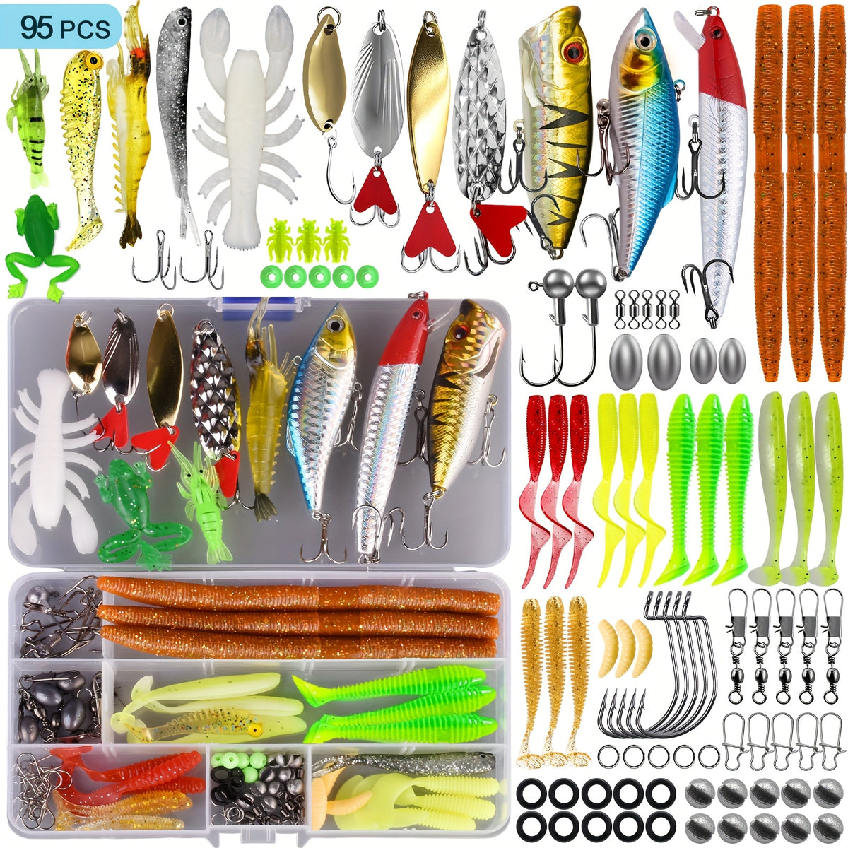 66-Piece Fishing Lure Tackle Kit, Artificial Bait Assortment for Freshwater and Saltwater Angling, Fishing Gear Set for Tackle Rotation and Gifts