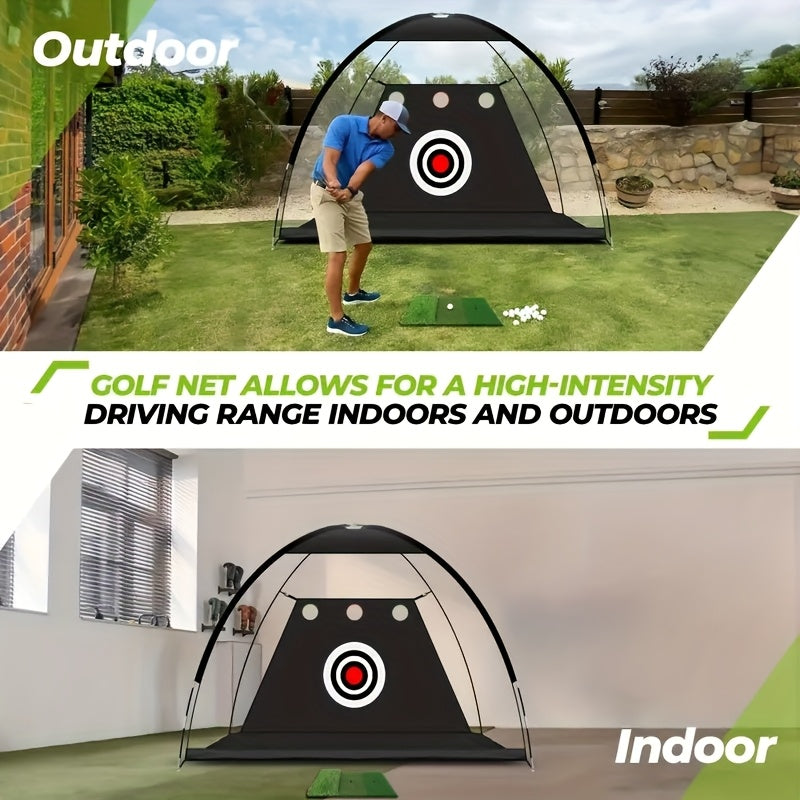 Golf Hitting Net Set 10 x 7 ft with Training Mat, Target and Storage Bag, Indoor Outdoor Practice Setup for Backyard and Home Workout Equipment
