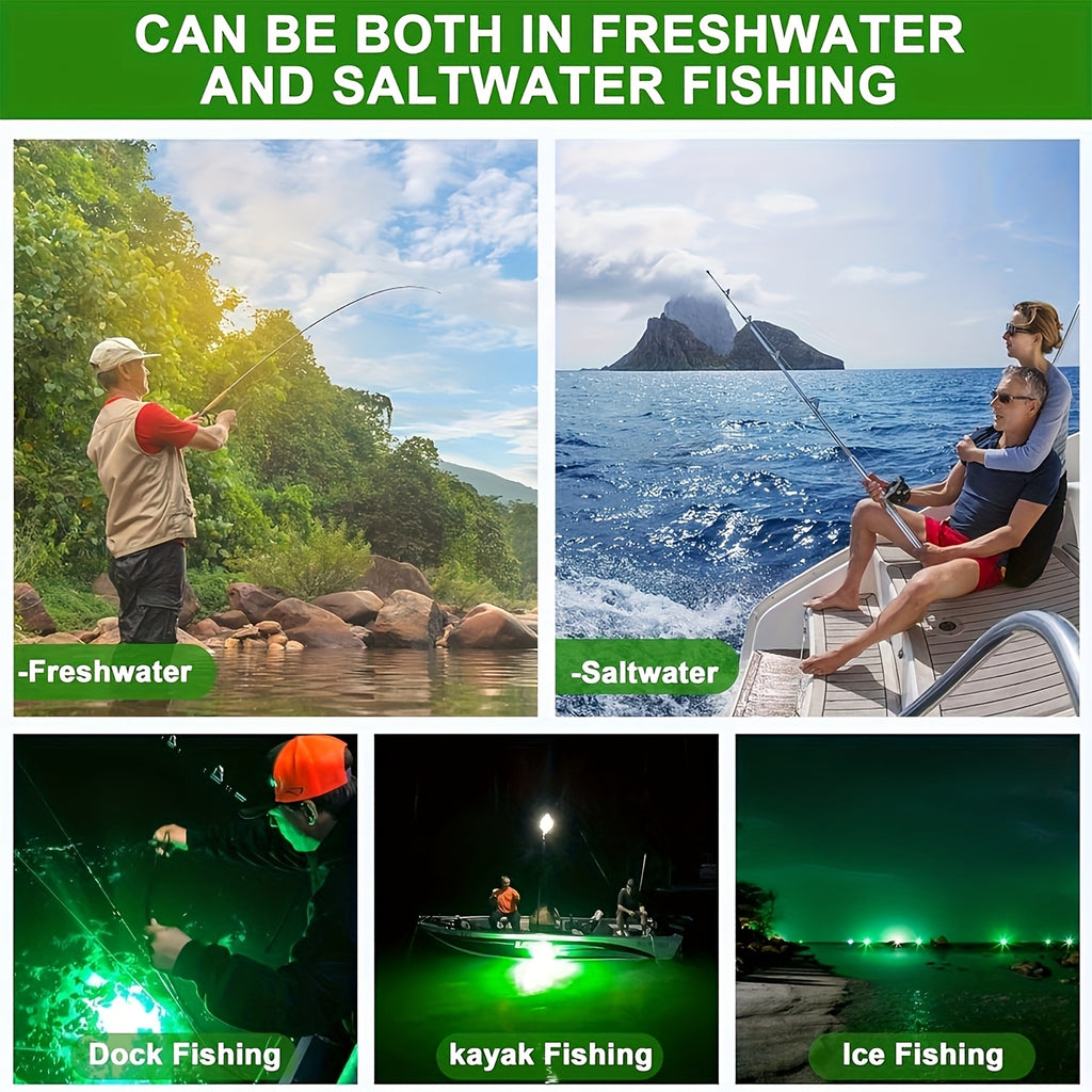 108-LED Underwater Fishing Light with USB Connector and 16.4-Foot Cable, Listed IP68 Design for Night Angling, Green or White Light Options