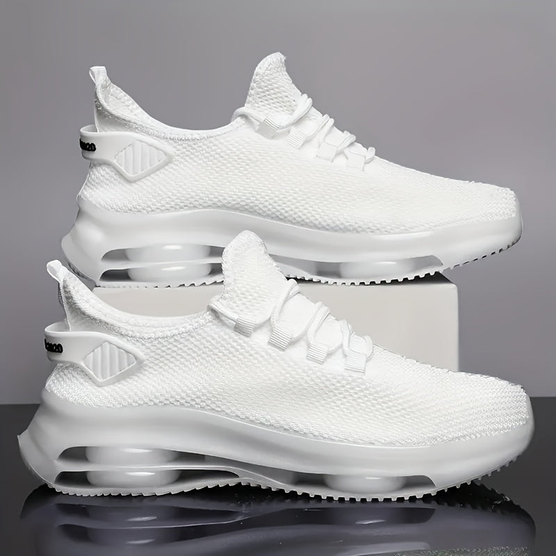 Men's Air Cushion Sneakers, Lightweight Breathable Knit Sports Shoes for Daily Walking, Running and Fitness in White, Black, Red or Khaki