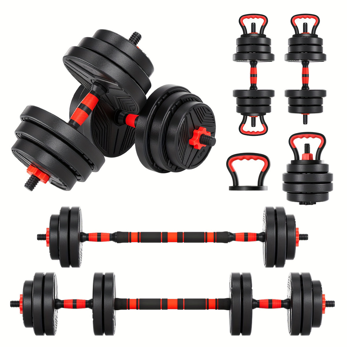 5-in-1 Adjustable Dumbbell Weight Set for Home Gym Strength Training, Dumbbell, Barbell, Kettlebell and Push-Up Rack Configurations for Men and Women