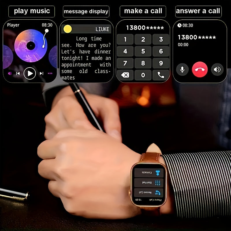 2.01-Inch Calling Fitness Smartwatch for Men and Women, Touchscreen Step and Calorie Tracker with Message Reminders for Android and iPhone