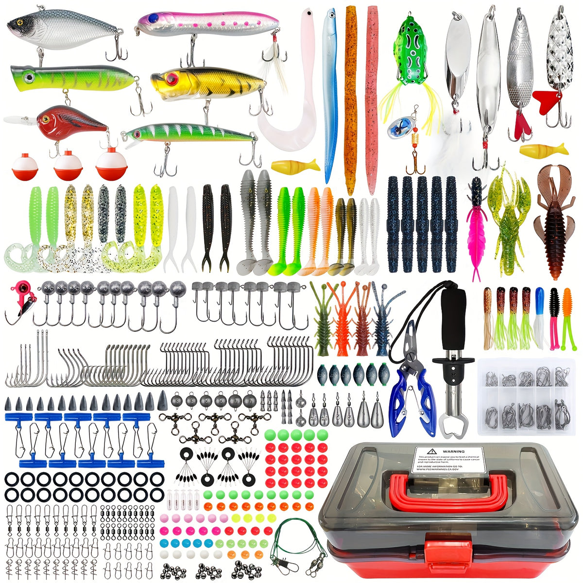 107-Piece Fishing Lure and Tackle Set with Storage Box, Hooks, Jig Heads, Spinners, Spoons and Sinkers for Freshwater and Saltwater Angling
