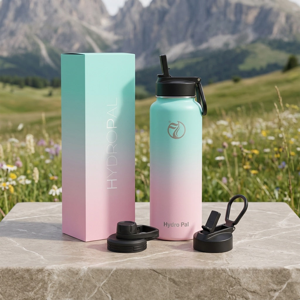 40 oz Insulated Stainless Steel Water Bottle with Chug and Straw Lids