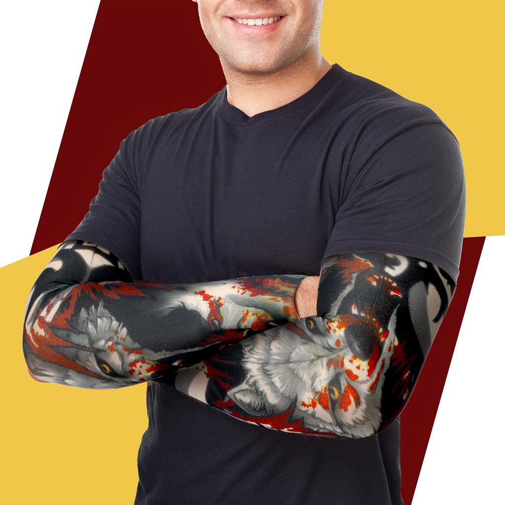 Men's Cooling Arm Sleeves 20-Piece Set, Lightweight Breathable Polyester Tattoo-Pattern Covers for Exercise and Outdoor Accessory Use