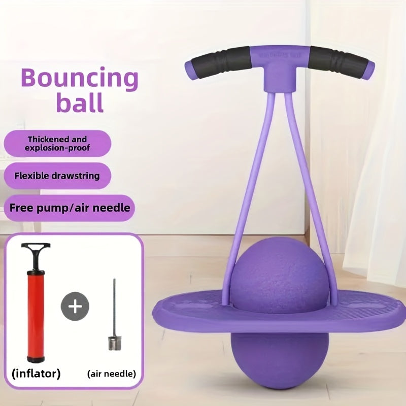 Fitness Bounce Ball with Flexible Handle, High-Elasticity Battery-Free Exercise Equipment for Outdoor Fun in Purple, Red or Blue