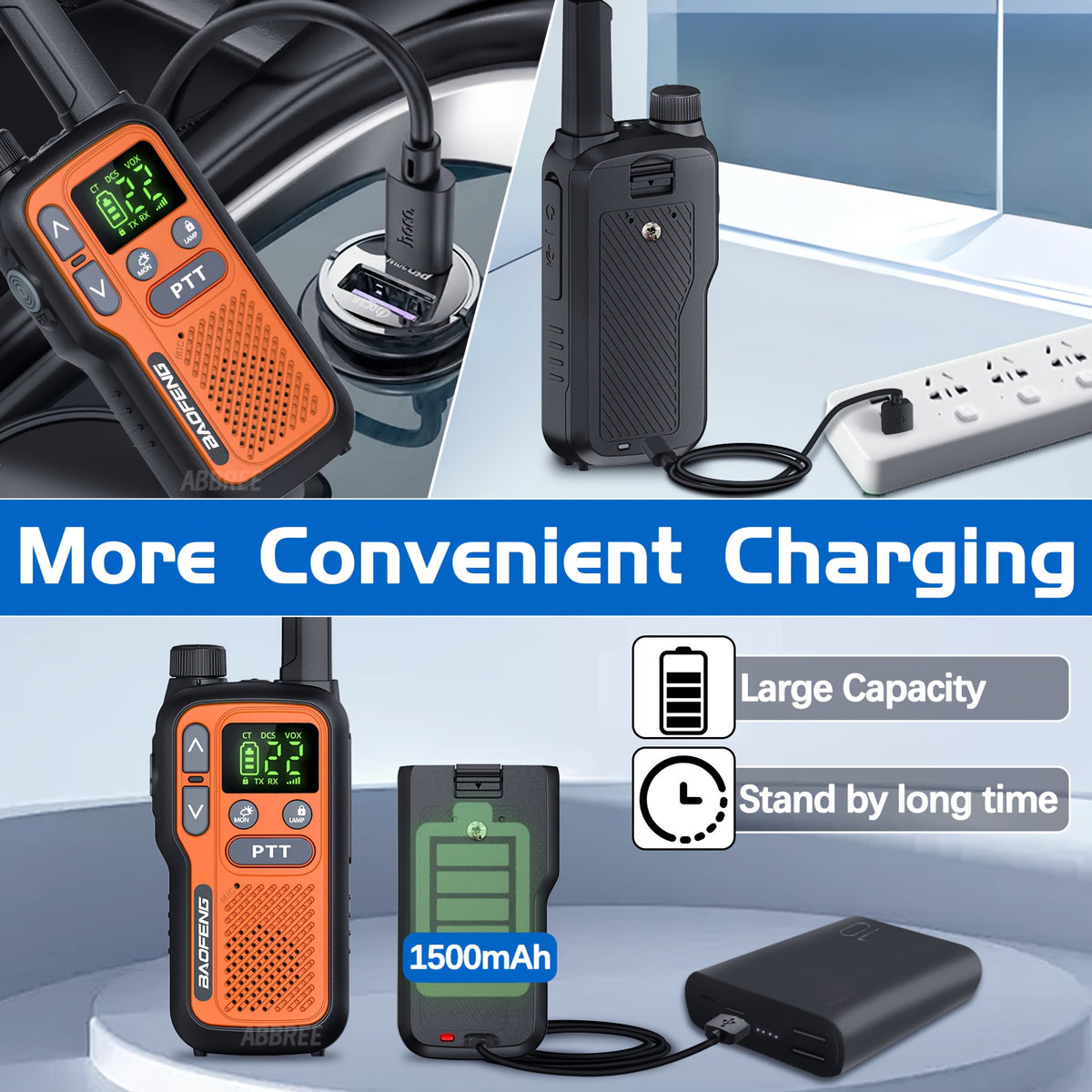 22-Channel FRS Walkie Talkies for Adults, BAOFENG Two-Way Radios with LCD Display, VOX and USB-C Lithium-Ion Battery Features, 2 or 4 Pack for Camping