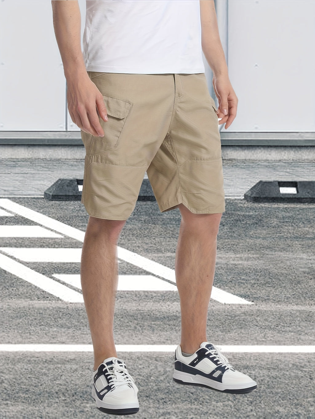 Multi-Pocket Cargo Shorts for Men, Breathable Quick-Dry Tactical-Style Work Shorts in Black, Khaki, Grey or Fern Green for Everyday Outdoor Wear