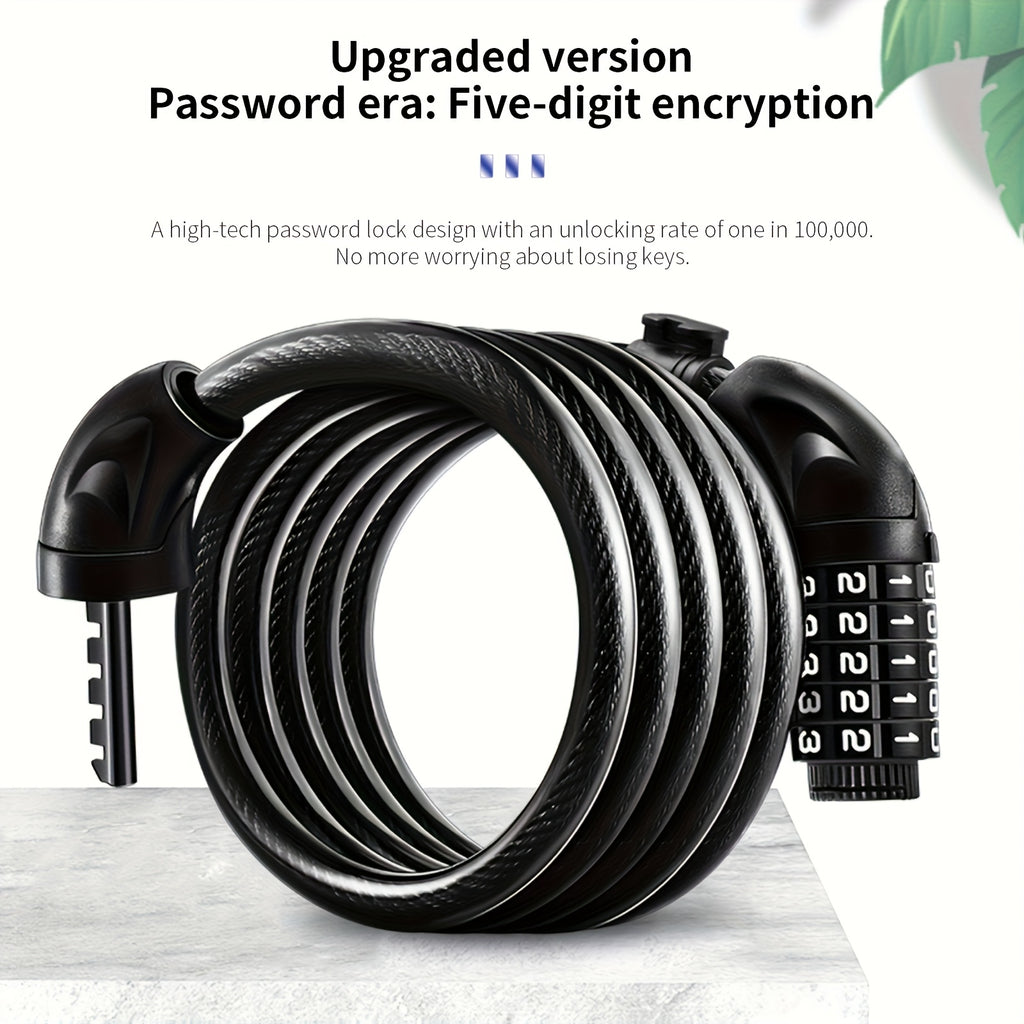 5-Digit Combination Bike Lock by TOSUOD, Coiled Cable in 49.21 or 59.06 Inch Options for Bicycles, Scooters and Motorcycle Parking