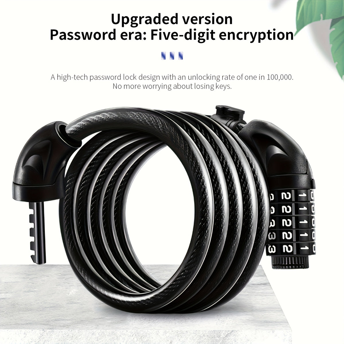 5-Digit Combination Bike Lock by TOSUOD, Coiled Cable in 49.21 or 59.06 Inch Options for Bicycles, Scooters and Motorcycle Parking