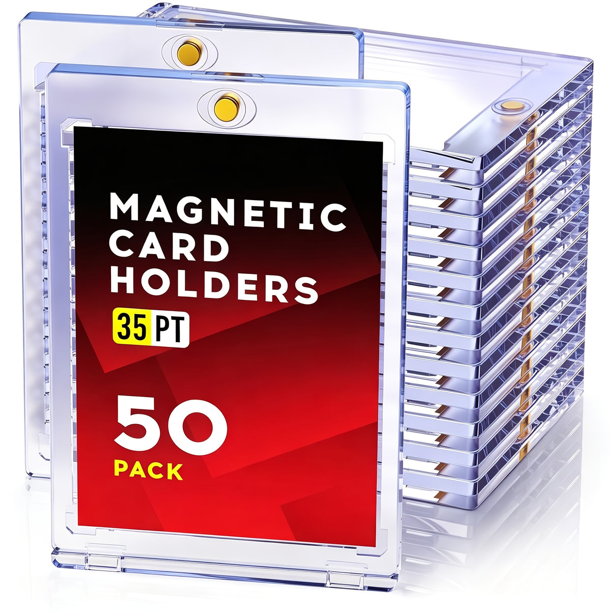 35pt Magnetic Card Holders with Ultra-Thin Hard Plastic Design, Single-Touch Cases for Baseball, Football and Trading Cards, 25 to 400 Pack Options