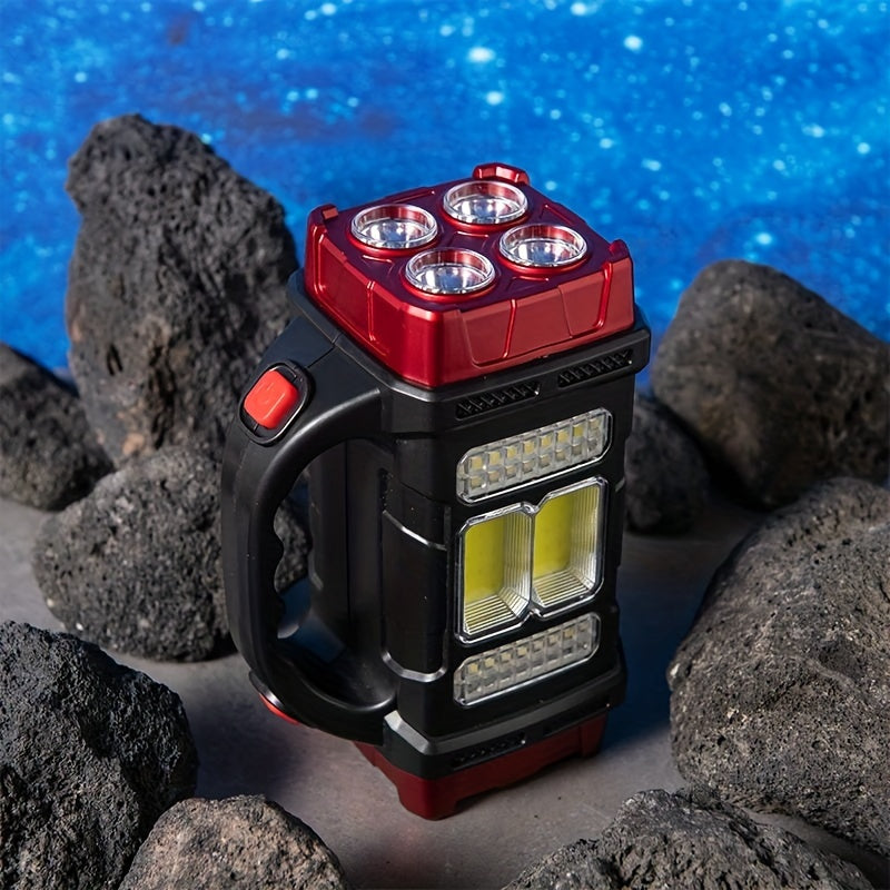 Solar Rechargeable Lantern Flashlight with 1800mAh Battery, USB Charging, 4-Mode COB Work Light & Emergency Power Bank for Camping