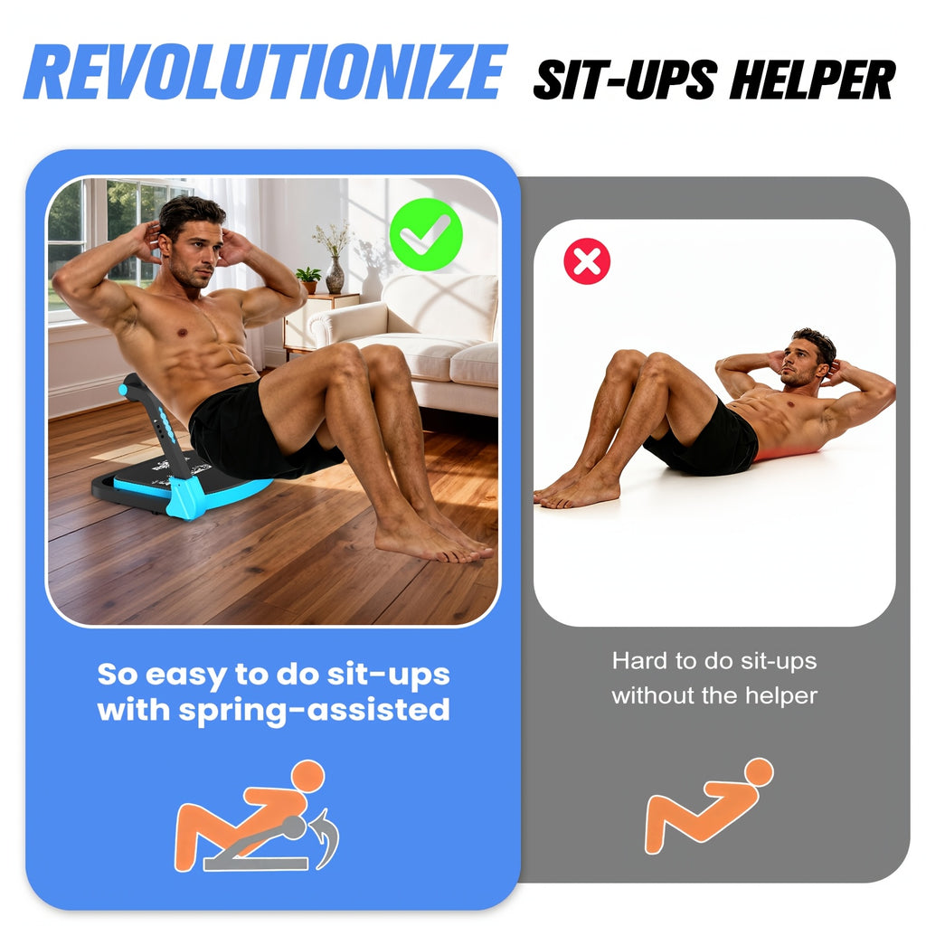 Adjustable Resistance Ab Crunch Machine for Home Gym, Foldable Core Exercise Equipment with Rebound System, Foam Cushion and Steel Frame, Blue or Black