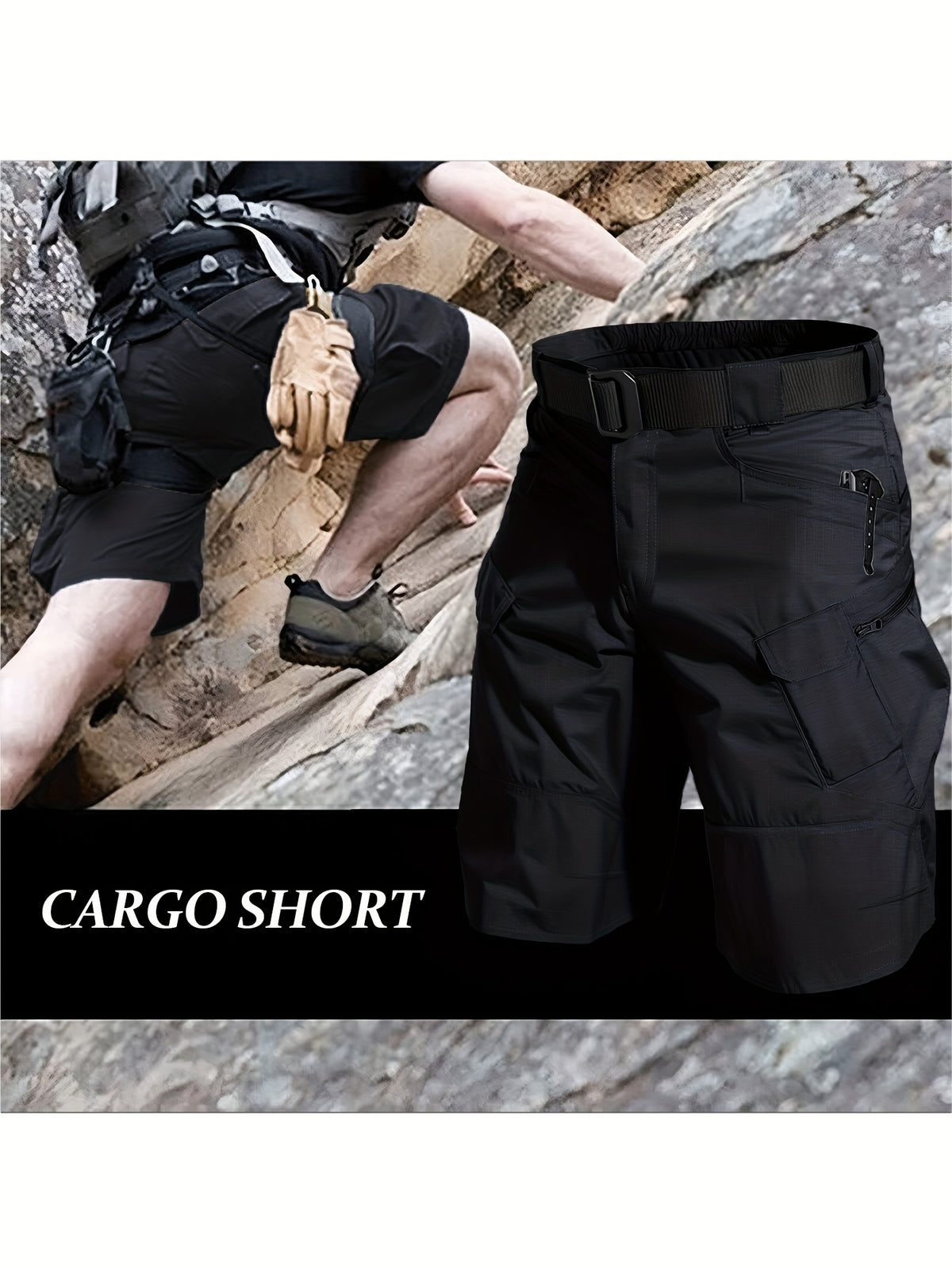 Multi-Pocket Cargo Shorts for Men, Breathable Quick-Dry Tactical-Style Work Shorts in Black, Khaki, Grey or Fern Green for Everyday Outdoor Wear